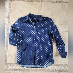 Chaps Blue and White Polka Dot Shirt
